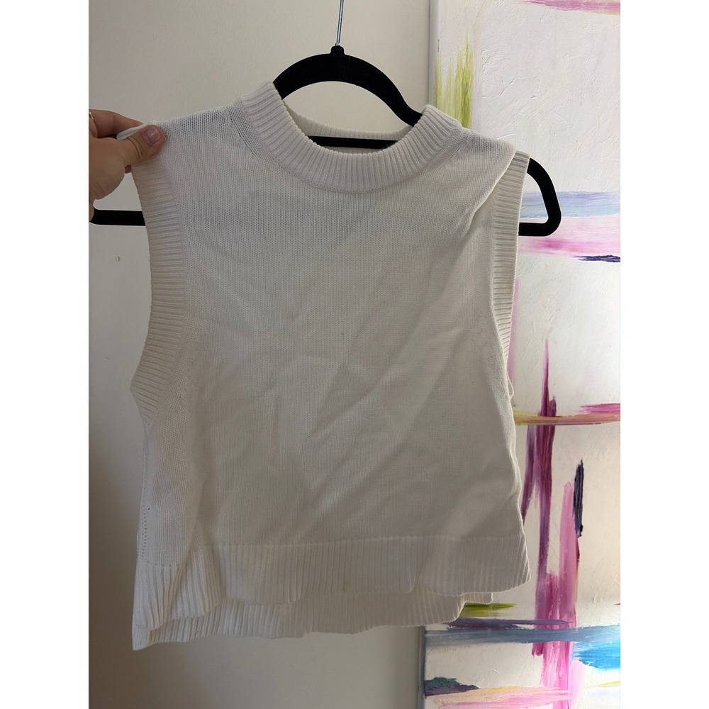 French Connection White Sleeveless Knit Sweater Vest Crew Neck XS